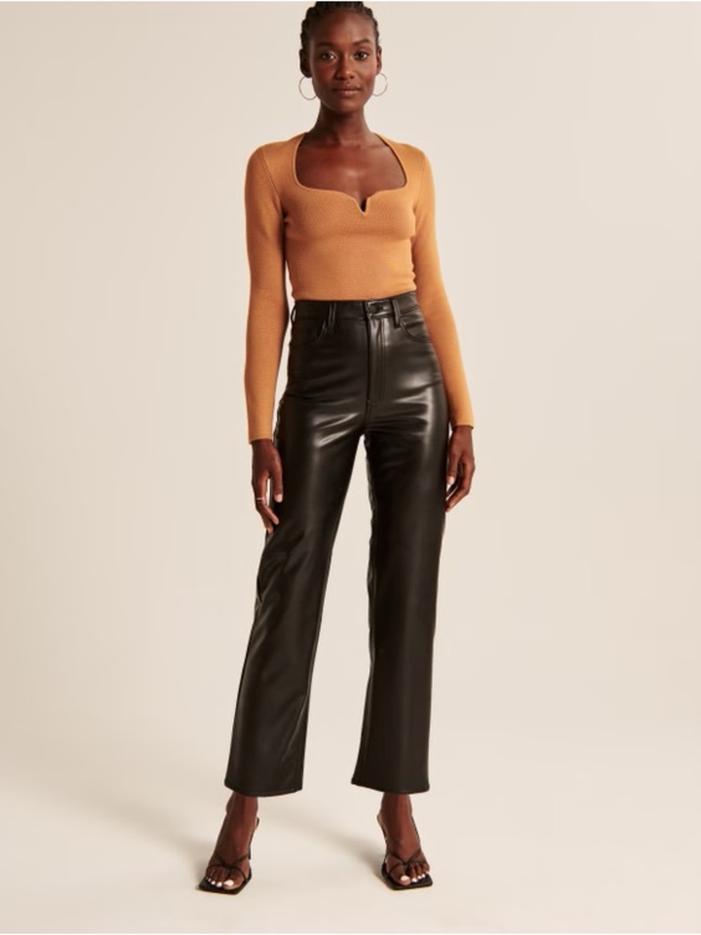 New! Abercrombie & Fitch High-Rise Vegan  Leather Straight Leg Pants - Black
